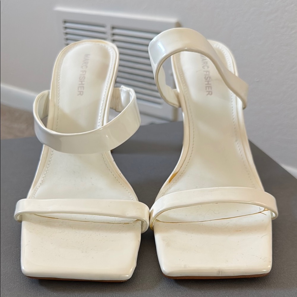 Marc Fisher Cream Block Heel Strappy Heels